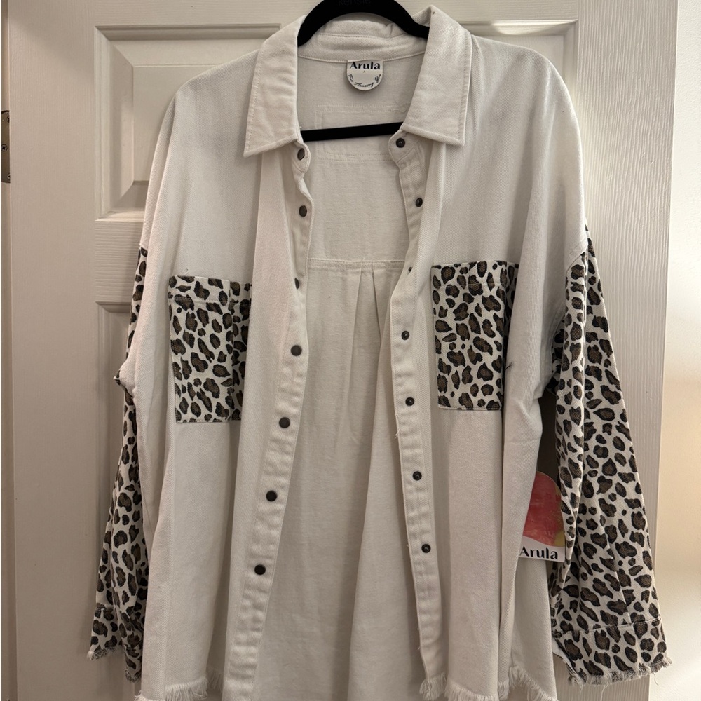 ARULA Ivory and Brown Leopard Print Shirt